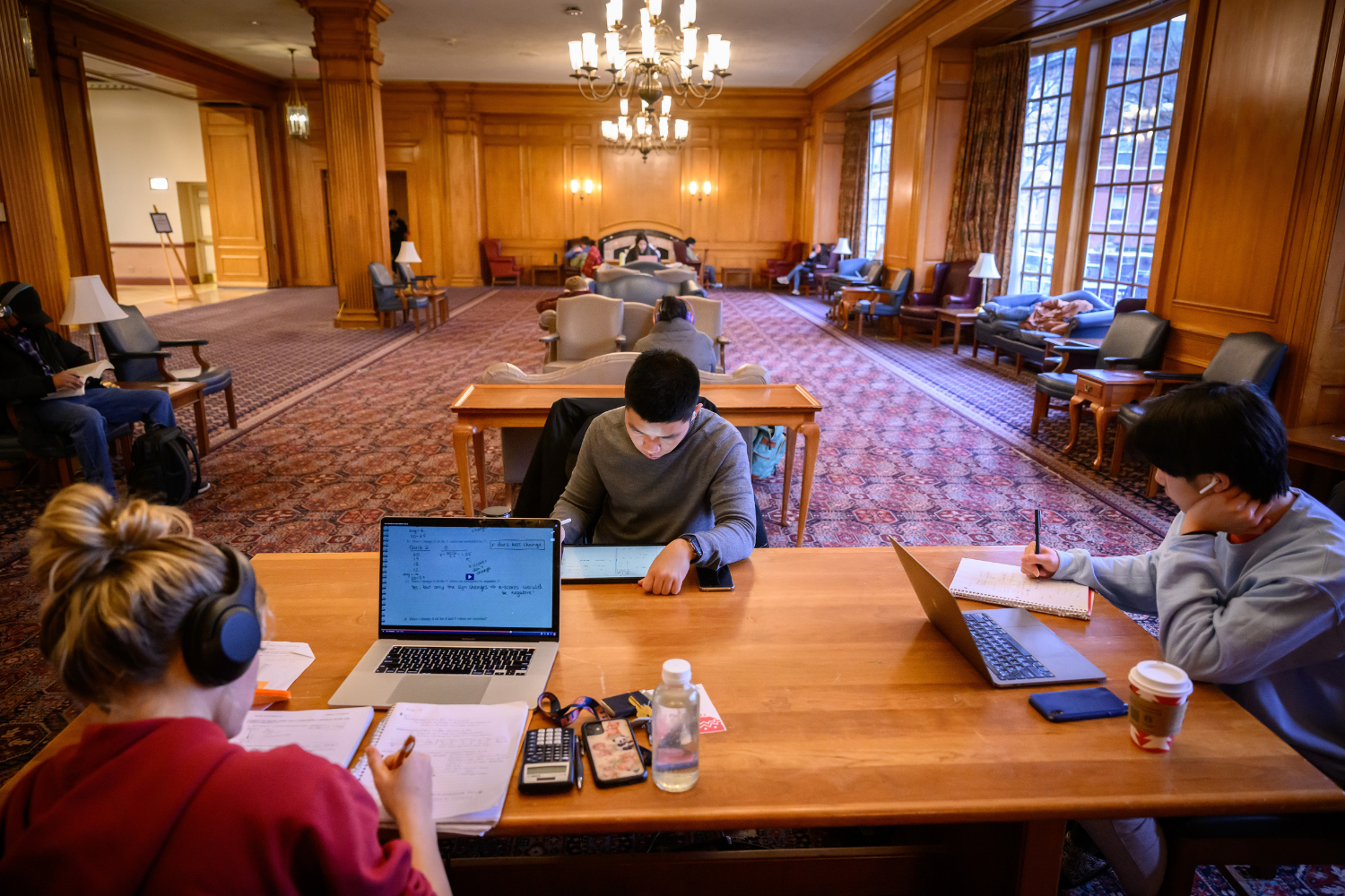 students studying in library